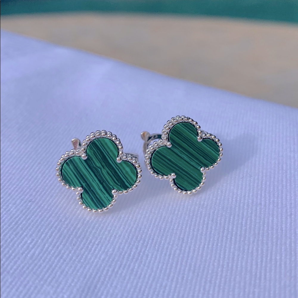 Van Cleef Alhambra Malachite white gold earrings